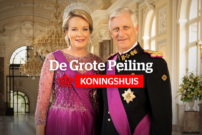 nieuwe portret van koning Filip en koningin Mathilde naar aanleiding van tien jaar Koningschap. Kopfoto De Grote Peiling - Koningshuis