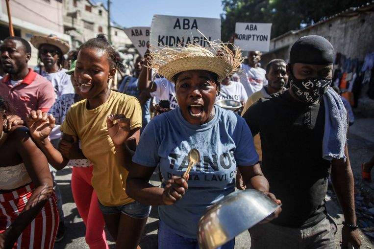Demonstraties in Haïti tegen de ontvoeringen in het land.  Beeld AFP