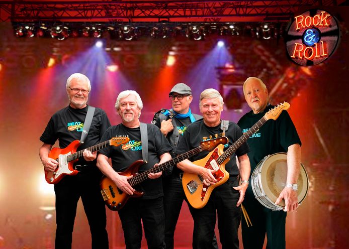 Coverband Beatline met links slaggitarist Arie Wensink.
