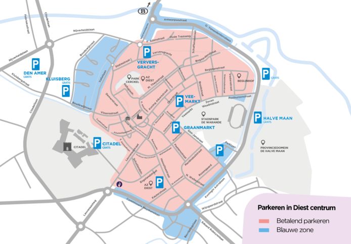 Vanaf 1 februari breiden blauwe zones aan de stadsrand van Diest verder ...
