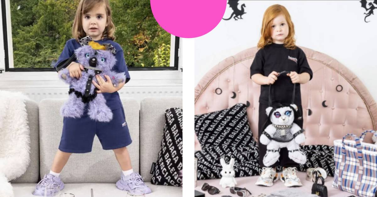 Kinderen die poseren met bdsm accessoires Balenciaga gaat stap te