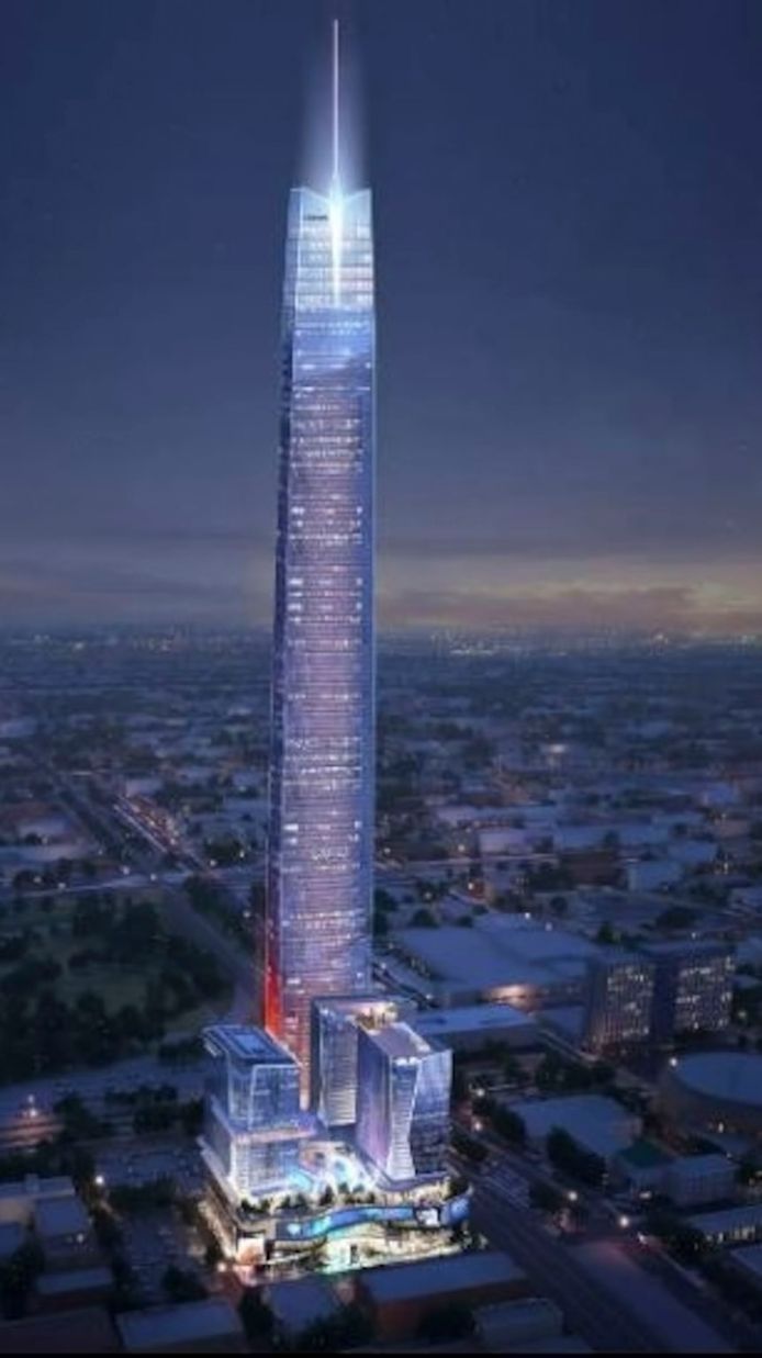 'Legends Tower' proposed by AO Architects and project developer Madsen Capital.  'The Boardwalk at Bricktown' project still needs to be approved by Oklahoma City.  The skyscraper will be the tallest in the entire United States.