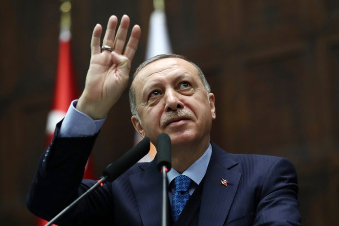 De Turkse president Erdogan tijdens een toespraak deze maand.