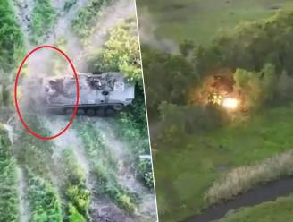 KIJK. Rus tuimelt van pantservoertuig en wordt achtergelaten: beelden tonen hoe zijn makkers seconden later op landmijn rijden