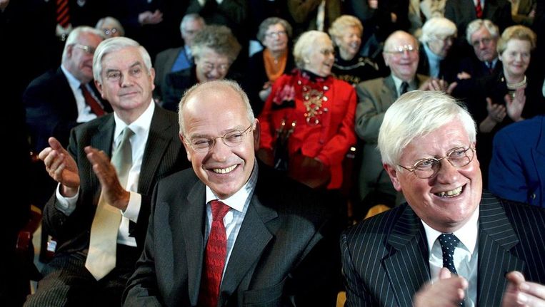 VVD-senioren Frits Bolkestein, Gerrit Zalm en Hans Wiegel Beeld ANP