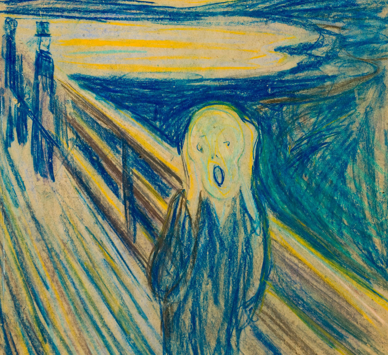 De schreeuw van de Noorse schilder Edvard Munch drukt het geestelijke leed en de emotionele kwelling uit die de schilder tijdens bepaalde perioden in zijn leven heeft gevoeld. Beeld Munchmuseum Oslo