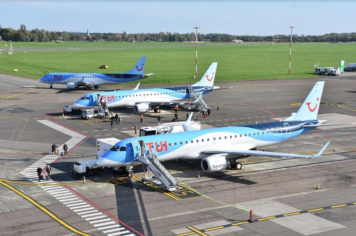 De vloot van TUI fly op Antwerp Airport in Deurne.
