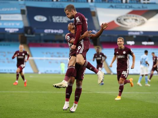 Jamie Vardy viert feest.