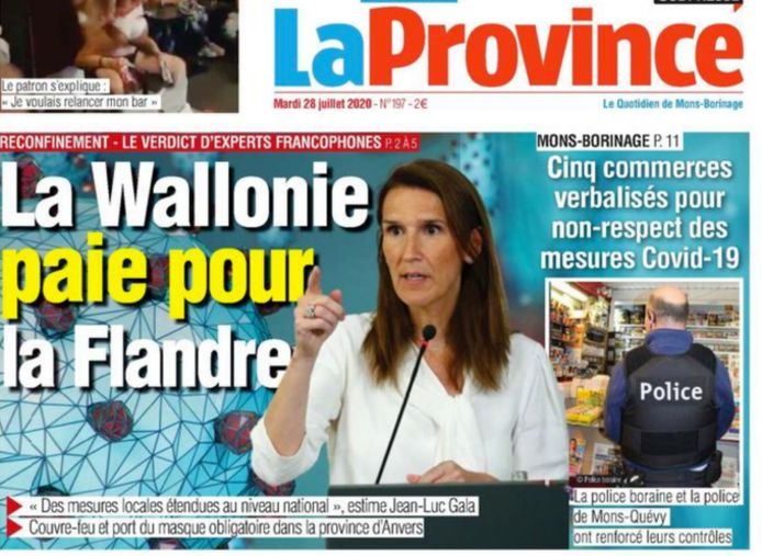 "La Wallonie paie pour la Flandre", zo stond er gisteren te lezen in de lokale krant La Province.