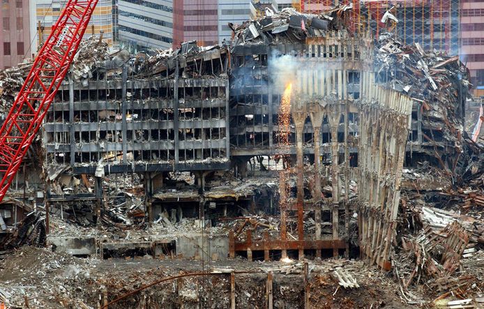 De ravage op Ground Zero na de vreselijke terreuraanslagen van 9/11 in New York City.
