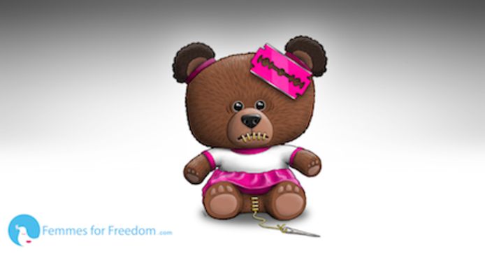 De Scare Bear cartoon van Femmes for Freedom.