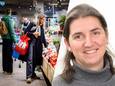 Links: Winkelend publiek in een supermarkt. Rechts: Barbara Deleersnyder, hoogleraar marketing analytics.