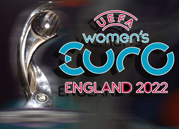 Logo EK voetbal vrouwen en de trofee.