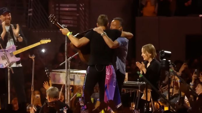 Bruce Springsteen op het podium bij Coldplay