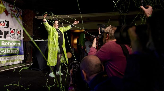 BBB-leider Caroline van der Plas reageert op de uitslagen van de verkiezingen.