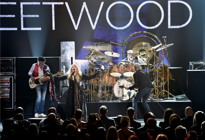 Honorees John McVie, left, Stevie Nicks, Mick Fleetwood and Lindsey Buckingham of Fleetwood Mac perform onstage at the 2018 MusiCares Person of the Year tribute honoring Fleetwood Mac at Radio City Music Hall on Friday, Jan. 26, 2018, in New York. (Photo by Evan Agostini/Invision/AP)