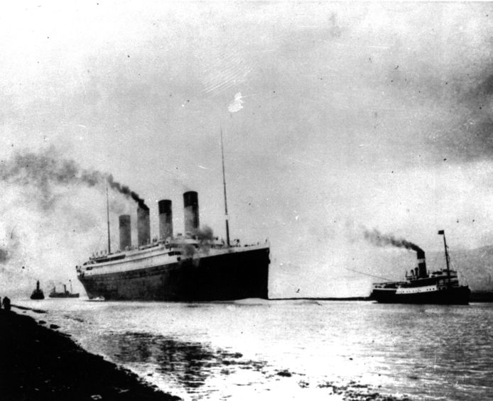Het luxeschip Titanic in het Britse Southampton op 10 april, nog voor haar eerste reis naar to New York City.