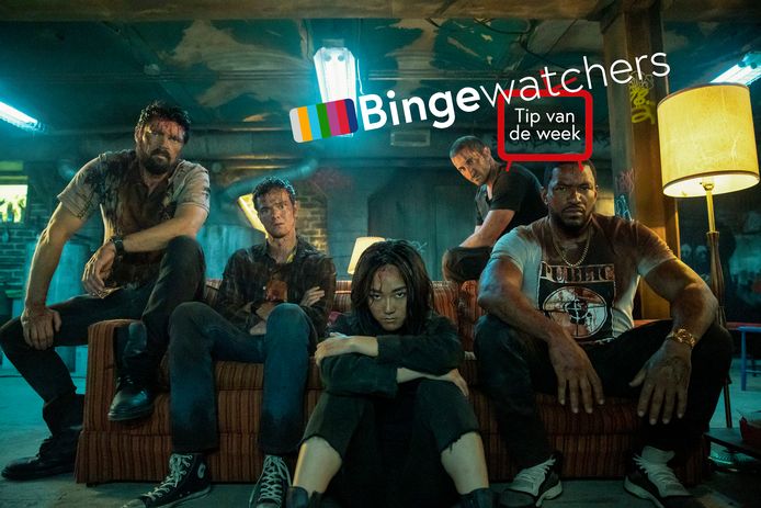 Van links naar rechts: Karl Urban, Jack Quaid, Karen Fukuhara, Tomer Capon and Laz Alonso uit The Boys.
