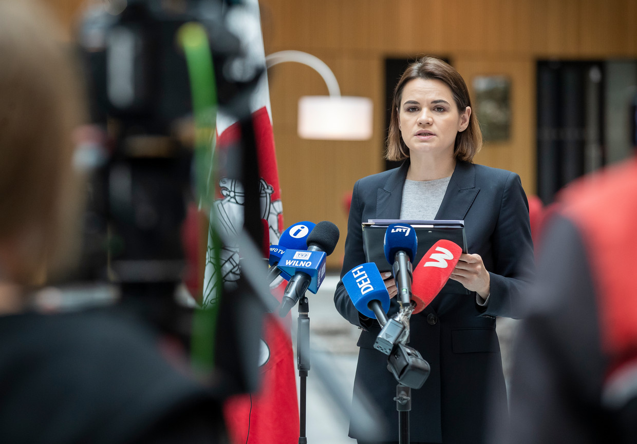 De Wit-Russische oppositieleider Sviatlana Tsikhanouskaya. Beeld AP