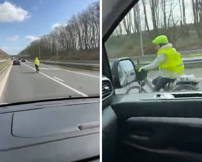 Automobilist filmt hoe fietsster wil invoegen op snelweg