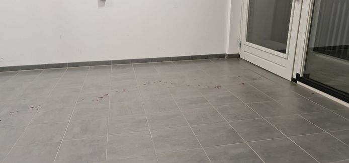 Een bloedspoor door het appartementencomplex aan de Nijeveldsingel in Utrecht.