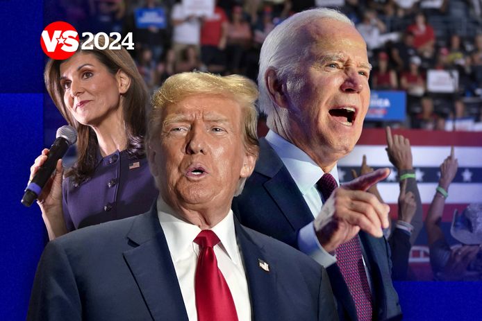 Wie heeft momenteel de grootste oorlogskas in de verkiezingscampagne: Joe Biden of toch Donald Trump? En wat heeft Nikki Haley (uiterst links) nog op haar bankrekening?