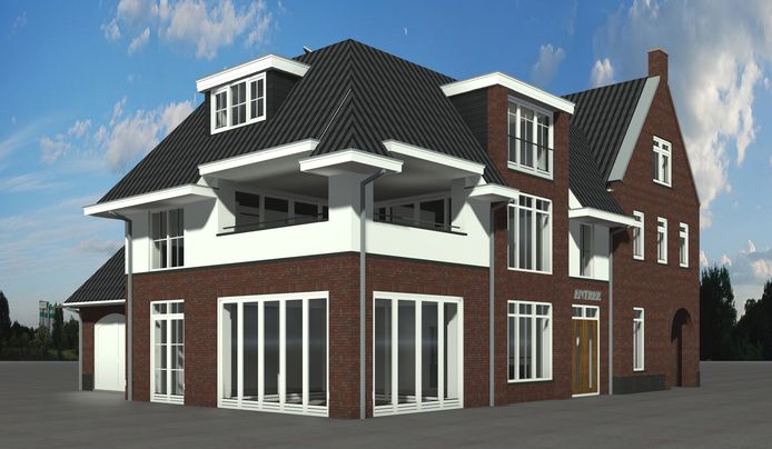 Het ontwerp voor het nieuwe pand aan de Nijverdalsestraat in Wierden. Op de begane grond is plek voor een winkel of horecagelegenheid.