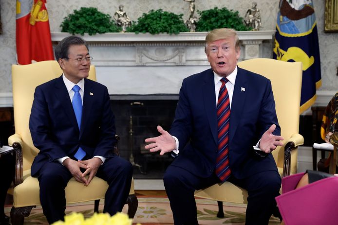 Trump met de Zuid-Koreaanse president Moon Jae-in eerder dit jaar in het Witte Huis.