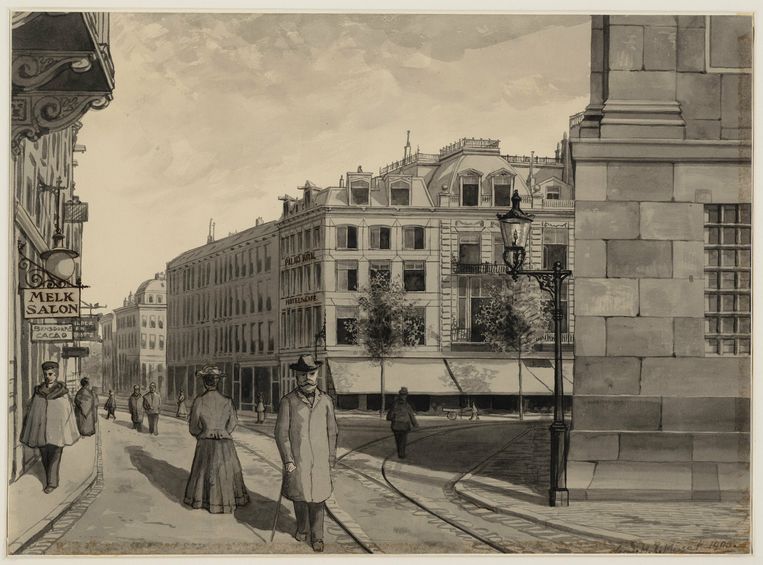 Paleisstraat met Royal Palais. Misset, H.M.J. (Herman, 1875-1958). Beeld Stadsarchief Amsterdam