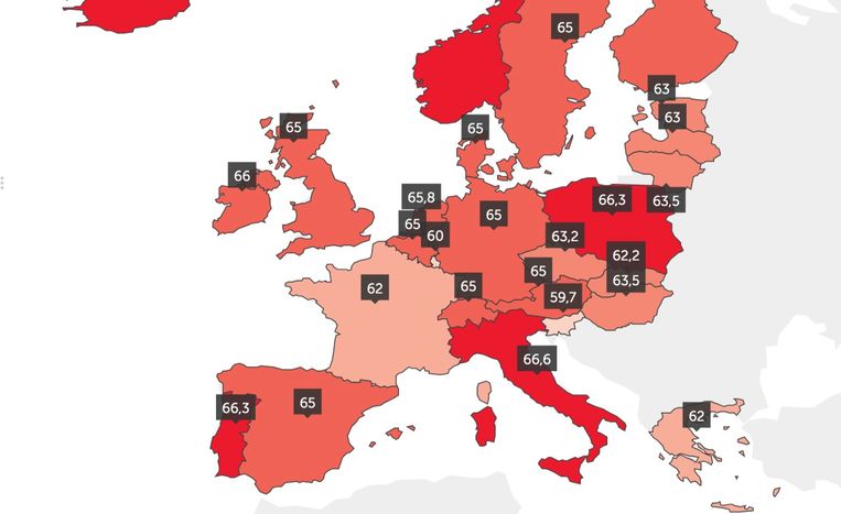 radioactiviteit Ijveraar boksen In kaart: op welke leeftijd gaat de rest van Europa met pensioen?
