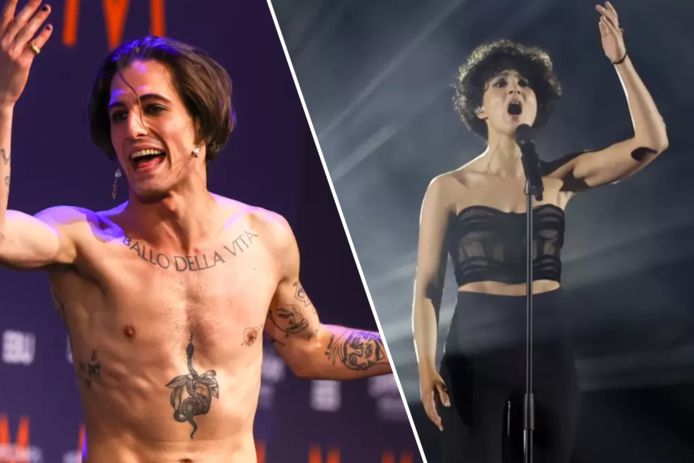 Måneskin-zanger Damiano David (22). Rechts: Barbara Pravi.