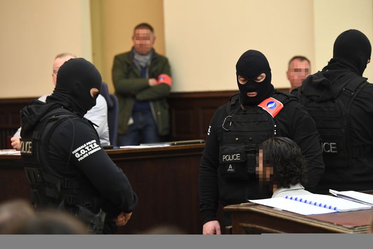 Salah Abdeslam in de rechtbank. Beeld AFP