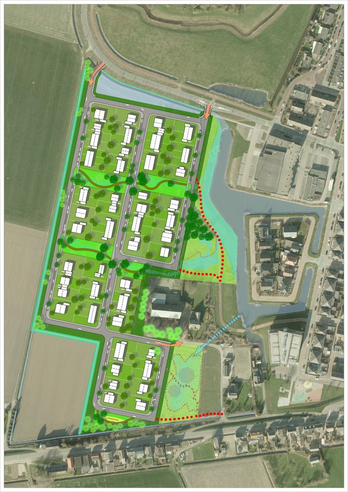Fijnaart-West komt tussen de Westkreekweg en de Molenstraat. Over het niet ingetekende blokje linksonder op de kaart lopen nog onderhandelingen. 'Het zou logisch zijn dat bij het bouwplan te betrekken.'