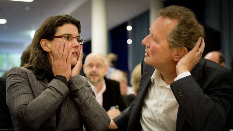 Heleen Weening (L) en Bram van Ojik op de partijraad van GroenLinks. Beeld anp