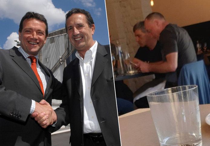 Links: Michel Louwagie en Georges Leekens. Rechts: Mazzu ging met onder anderen Wouter Vandenhaute op restaurant.