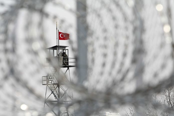 Een wachttoren aan de Turks-Griekse grens bij Evros.