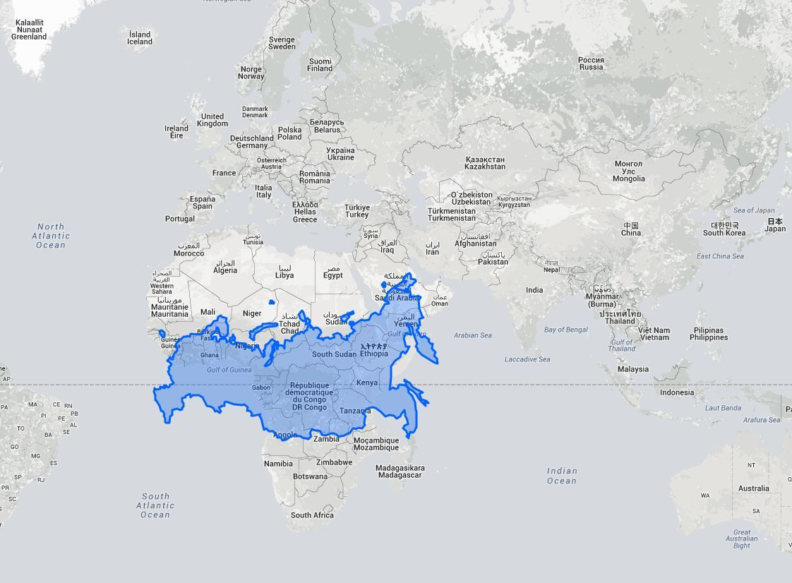 Zo klein is Rusland echt in vergelijking met Afrika.