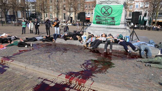 Activisten vallen ‘dood neer’ tijdens luchtalarm op Turfmarkt