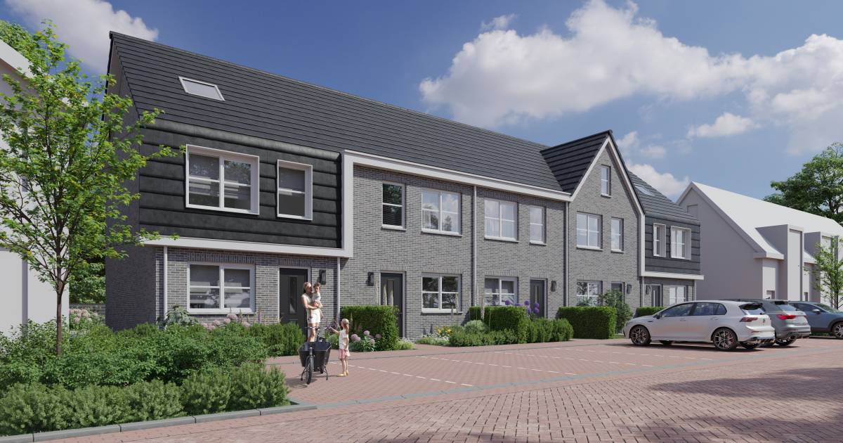 Rijtje van vijf nieuwbouwhuizen in Colijnsplaat