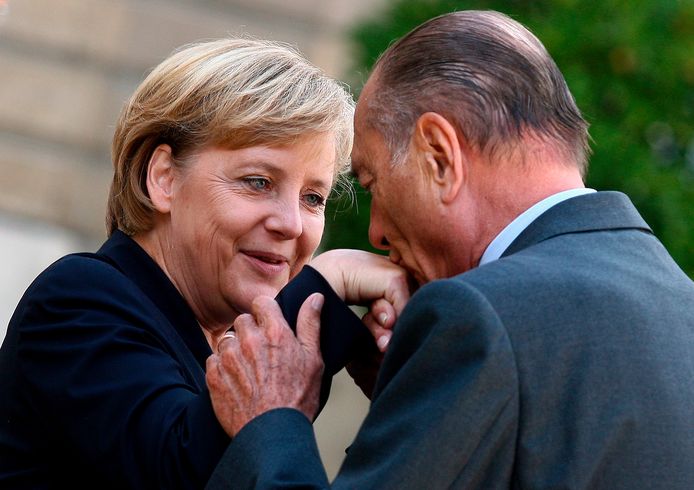 Jacques Chirac met Angela Merkel in 2006