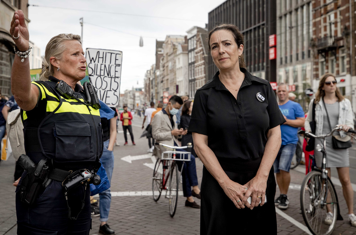 Burgemeester Halsema tijdens het antiracismeprotest op de Dam. Beeld ANP