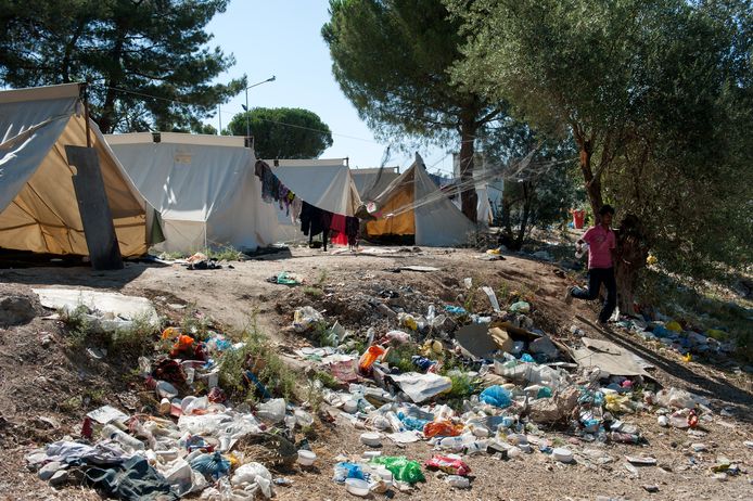 Het vluchtelingenkamp Moria op Lesbos.