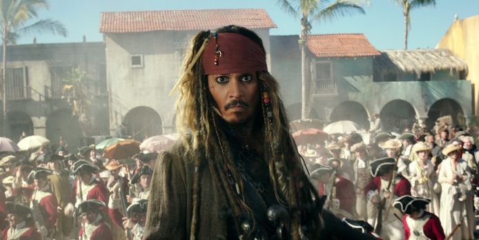 Johnny Depp als Jack Sparrow in ‘Pirates of the Caribbean: Dead Men Tell No Tales'. Amanda werkt als Jack Sparrow-imitator.