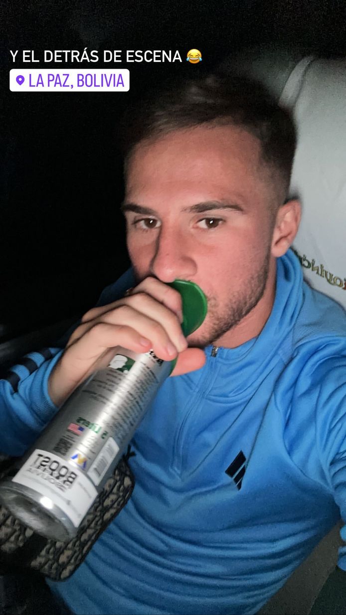 Alexis McAllister shows off his oxygen bottle.