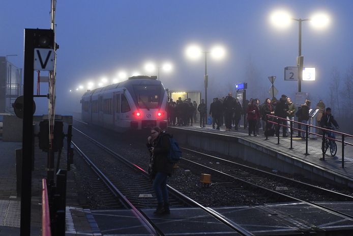 Drukte op station Cuijk, bij een trein op de Maaslijn.