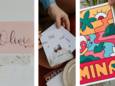 (v.l.n.r.) Een creatie van Kadeco, een geïllustreerd kaartje van Festlab, het geboortekaartje van de dochter van Q-dj Jolien Roets.