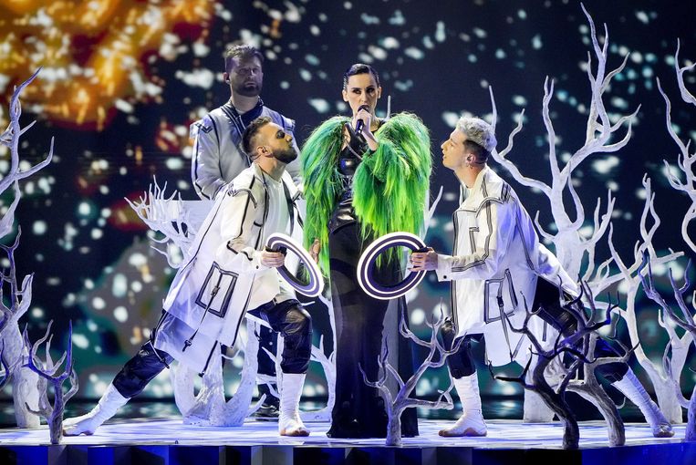 De Oekraïense inzending Go_A behaalde een vijfde plaats op het Eurovisiesongfestival 2021 met het lied 'Shum'. Beeld EPA