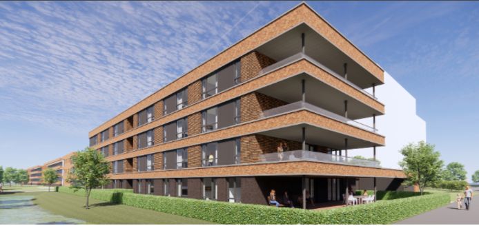 Artist impression van nieuwbouw van Riwis Zorg & Welzijn aan de Tannhäuserstraat met 40 appartementen voor wonen met zorg.