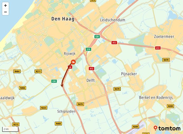 Er staat een grote file op de A4 vanuit Rijswijk.