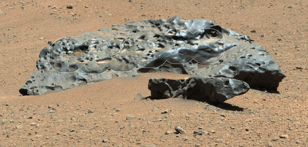 De 2 meter grote ijzermeteoriet Lebanon op Mars. Beeld NASA